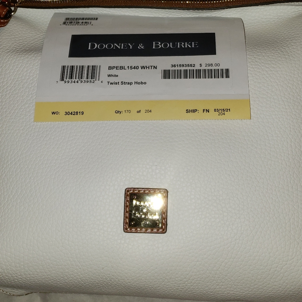 Dooney and Bourke Pebble Leather Twist Strap Hobo Bag Color White/Tan Trim NWT - Picture 6 of 13